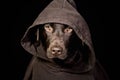 Intimidating Chocolate Labrador in Hooded Top