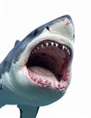 Powerful Great White Shark with Open Jaws on White Background Royalty Free Stock Photo