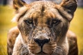 Intimidating lioness staring at you Royalty Free Stock Photo