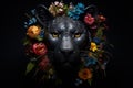 Intimidating Panther head flowers mammal. Generate Ai