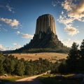 An intimidating view of Devil\'s Tower National Monument made with Generative AI