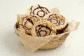 Intip Madu Rengginang, Sweet Rice Crackers with Brown Sugar on Cream  Stone Table Background Royalty Free Stock Photo