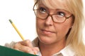 Intnet Woman with Pencil & Folder Royalty Free Stock Photo