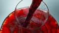 Intoxicant red beverage filling decanter slow motion. Wine forms waves glassware Royalty Free Stock Photo