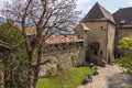 Intramural Tyrol Castle central place with entrance. Tirol Village, Province Bolzano, South Tyrol, Italy