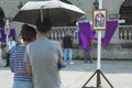 Intramuros, Manila, Philippines - Devotees pray at stations of the cross placed outside the church of San Agustin