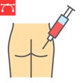 Intramuscular injection color line icon, vaccination and syringe, buttock injection vector icon, vector graphics
