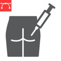 Intramuscular injection glyph icon, vaccination and syringe, buttock injection vector icon, vector graphics, editable