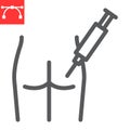 Intramuscular injection line icon, vaccination and syringe, buttock injection vector icon, vector graphics, editable