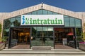 Intratuin logo sign above the entrance. Intratuin is a garden center