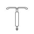 Intrauterine device icon. Linear logo of T-shaped IUD. Black simple illustration of vaginal contraception. Contour isolated vector