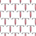 Intrauterine device seamless doodle pattern, vector color illustration