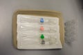 Intravenous cannula in a tray.