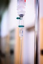 Intravenous therapy iv infusion set and bottle on a pole. Royalty Free Stock Photo