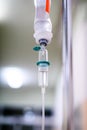 Intravenous therapy iv infusion set and bottle on a pole. Royalty Free Stock Photo