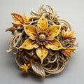 Intricate 3D flower ornament with golden theme and elegant realism