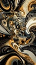Intricate abstract background blending gold and black hues, creating mesmerizing fusion