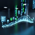 Abstract 3d visualization of a fluctuating financial data graph with glowing blue elements Royalty Free Stock Photo