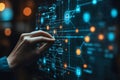Intricate abstract digital circuitry with a human hand touch, representing complex systems and data flow concept. Royalty Free Stock Photo
