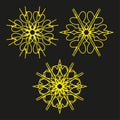 Intricate abstract flowers. Yellow spirograph patterns. Complex line work. Vector decorative element. Royalty Free Stock Photo