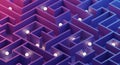 Abstract Maze Game, Labyrinth Structure with Glowing Lights, Purple Blue Gradient Royalty Free Stock Photo