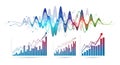 Dynamic abstract visualization of business growth with bar charts and data waves isolated on white background Royalty Free Stock Photo