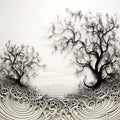 Intricate Arabesque Inspired Minimalist Landscape With Twisted Branches