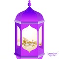 Intricate arabic lamp on shin purple color for holy month.