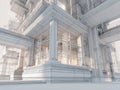 Intricate architectural wireframe model showcasing classical columns and structural elements in a conceptual white and transparent Royalty Free Stock Photo