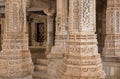 Intricate architecture of historic Jain temple in Ranakpur, Rajasthan, India. Built in 1496 Royalty Free Stock Photo