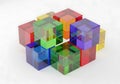 Vibrant glass-like cubes forming a complex interconnected system Royalty Free Stock Photo
