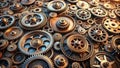 Intricate array of bronze and silver cogwheels, meticulously arranged in a complex, interlocking system, showcasing the beauty of Royalty Free Stock Photo