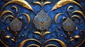 Intricate art deco gold and blue ornate pattern design created with generative AI technology