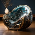 Intricate Art Nouveau Blue And Gold Chair With Ocean Waves