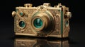 Intricate Art Nouveau Gold Camera With Emeralds