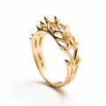 Intricate Art Nouveau Gold Leaf Ring With Diamonds