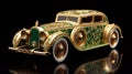 Intricate Art Nouveau Green And Gold Model Car With Precious Materials