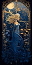 Intricate Art Nouveau Illustration Of Girl In Enchanted Forest