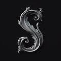 Intricate Baroque Sculptor-inspired Silver Letter S On Black Background