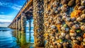 Intricate Barnacle Encrustation on Pier Wall A Detailed Documentary Study Capturing the Rhythms of Coastal Erosion and Royalty Free Stock Photo