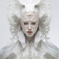 Intricate Baroque White Costume: Hyper-realistic Sci-fi Portraits And Organic Sculptures Royalty Free Stock Photo