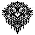 Intricate Black Abstract Eagle Head Illustration with Feathers and Sharp Beak Royalty Free Stock Photo