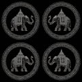 Intricate Black and Silver Elephant Design with Circular Patterns Royalty Free Stock Photo