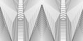 Intricate Black and White Architectural Line Art with Symmetrical Thin Lines. Dynamic linear design with overlapping