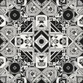 Intricate black and white geometric pattern featuring symmetrical designs Royalty Free Stock Photo