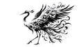 An intricate black-and-white illustration of a stylized bird, possi Royalty Free Stock Photo