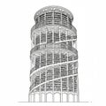 An intricate black-and-white line drawing of a tower featuring Royalty Free Stock Photo