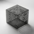 Intricate Black Wireframe Cube Structure on White Background geometric shape Royalty Free Stock Photo