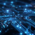 Intricate Blue Circuit Board with Glowing Nodes and Complex Connections Representing Advanced Technology and Digital Innovation Royalty Free Stock Photo