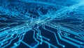 Intricate blue circuit board pathways glowing with light representing complex digital technology and data flow Royalty Free Stock Photo